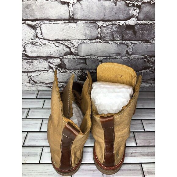 Dry-ShoD Italian Handmade Tan Leather Red Lace Up Combat Boots Men Sz 7M US/40EU - Picture 7 of 16